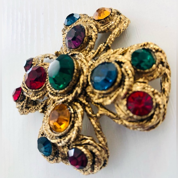 Neiman Marcus Renaissance gemstone cross❣️HOST PICK Multicolor rhinestones Gold - Picture 10 of 16